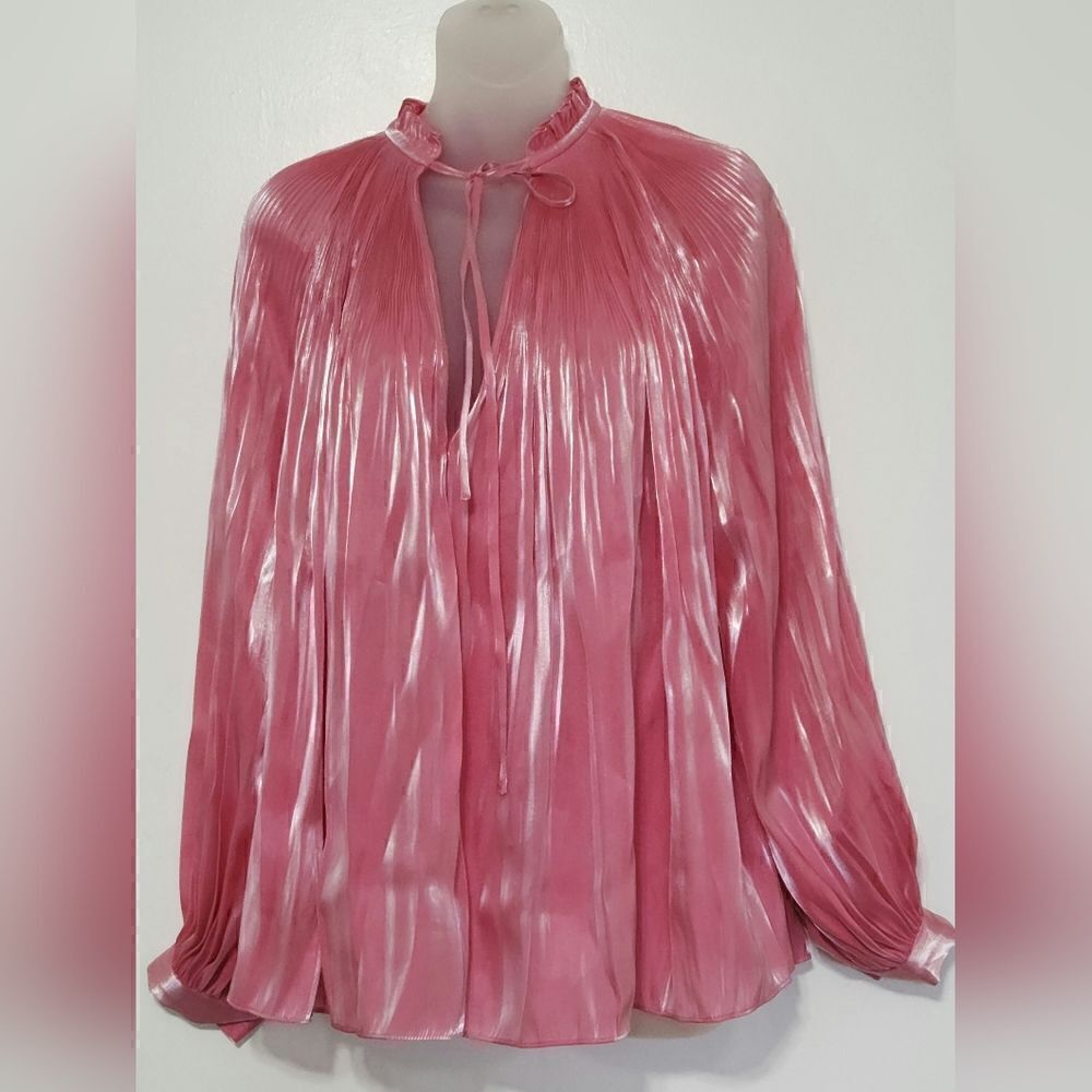 RHODE adele plissé lamé satin blouse pink size M - Picture 4 of 12